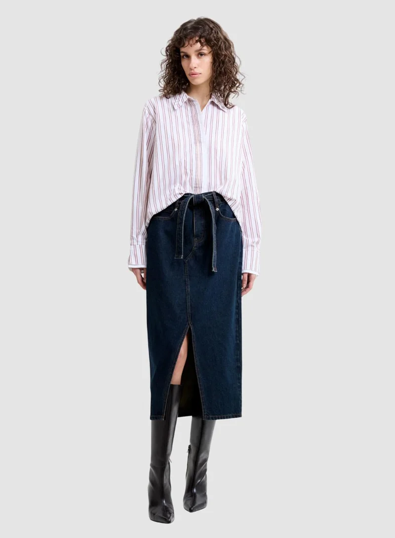 فرنش كونكشن Dallas Denim Belted Midi Skirt